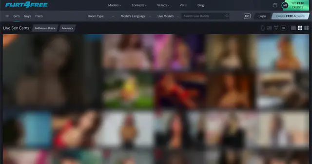 Flirt4Free homepage preview (performer thumbnails blurred)