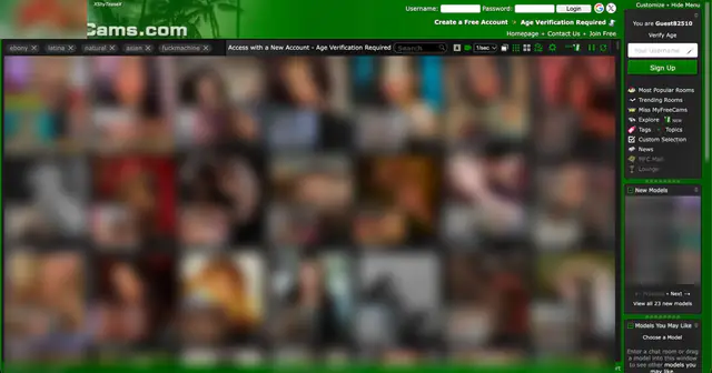 MyFreeCams homepage preview (performer thumbnails blurred)